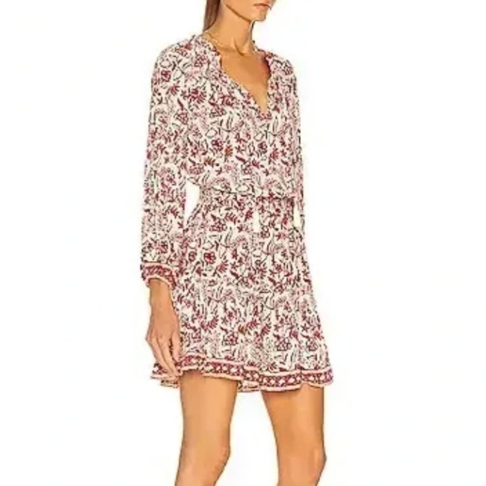 Natalie Martin 'Maggie' Long Sleeve Red Boho Print Mini Dress Size Small